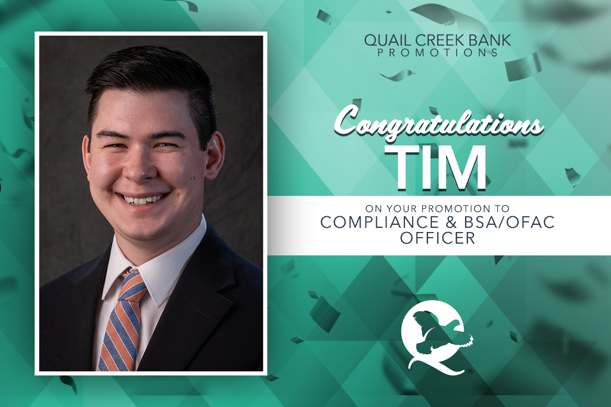 Congrats, Tim! Compliance & BSA/OFAC Officer