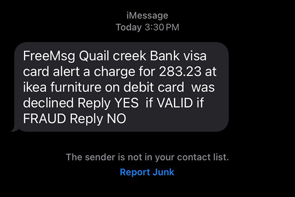 Fraud text screenshot