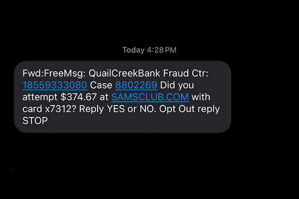 Valid fraud text screenshot