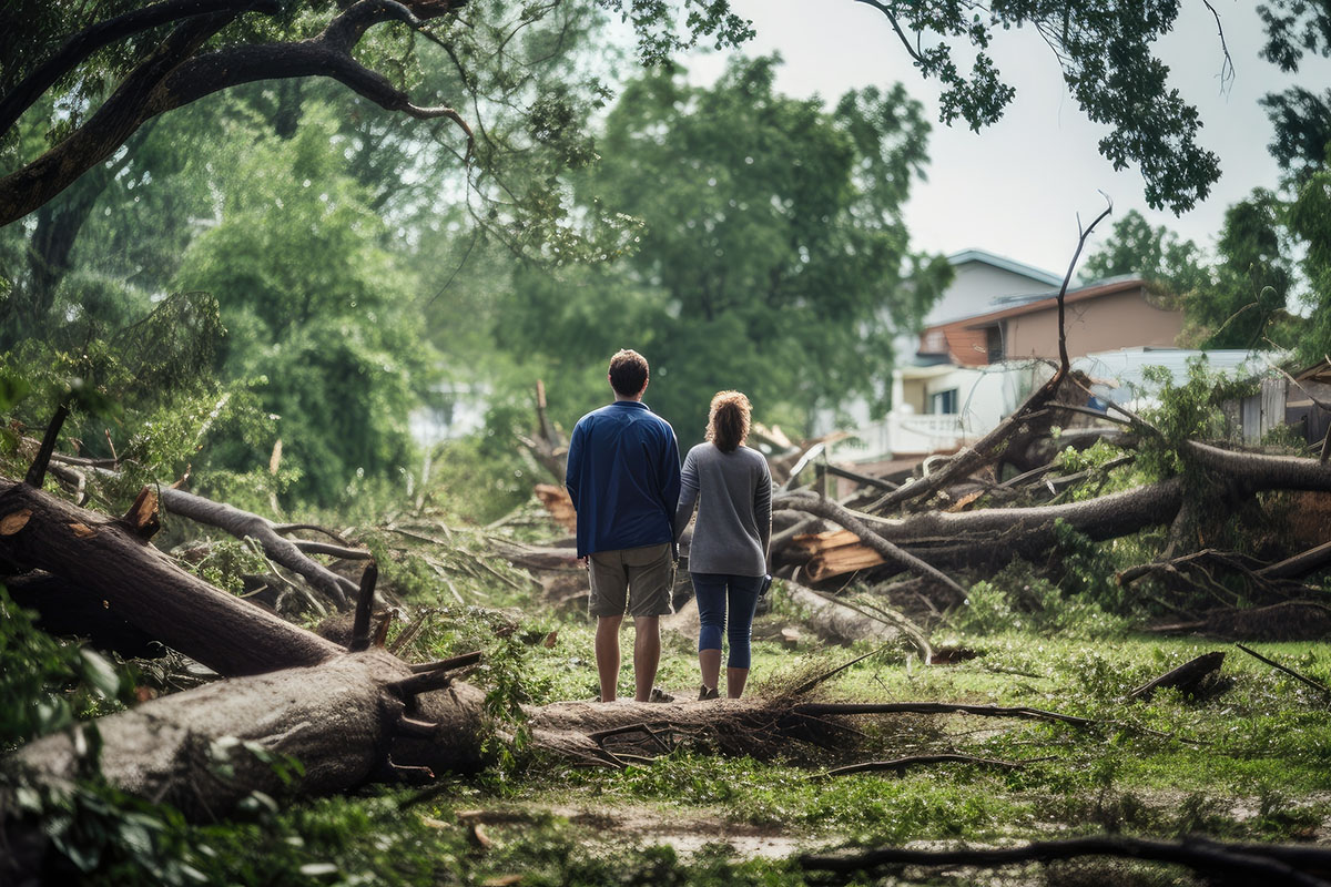 Couple viewing storm damage. Created by AI