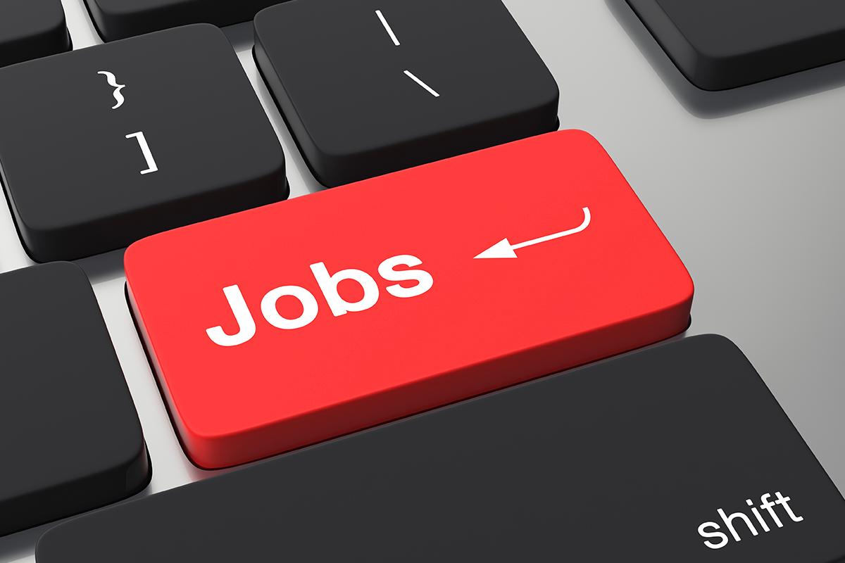 A keyboard with the word jobs in place of the return key