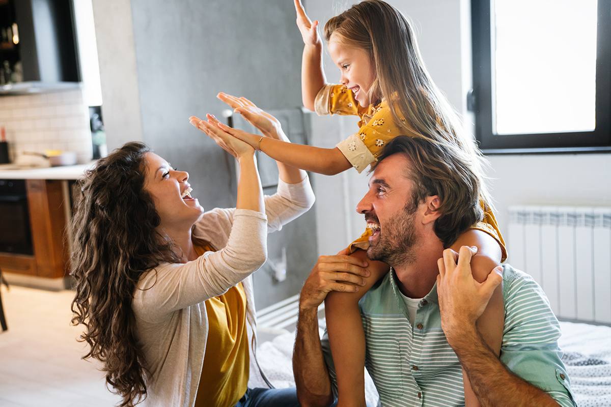 Young excited family