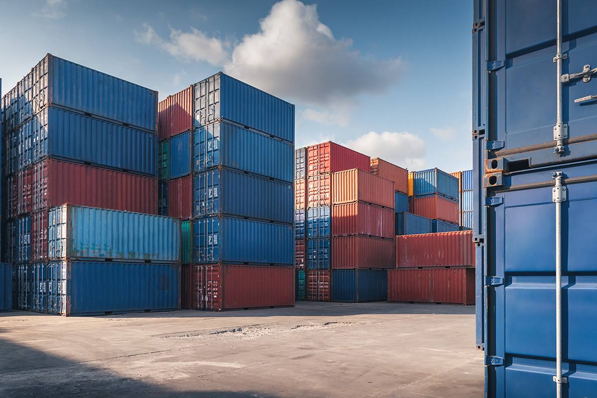 Stacks of shipping containers