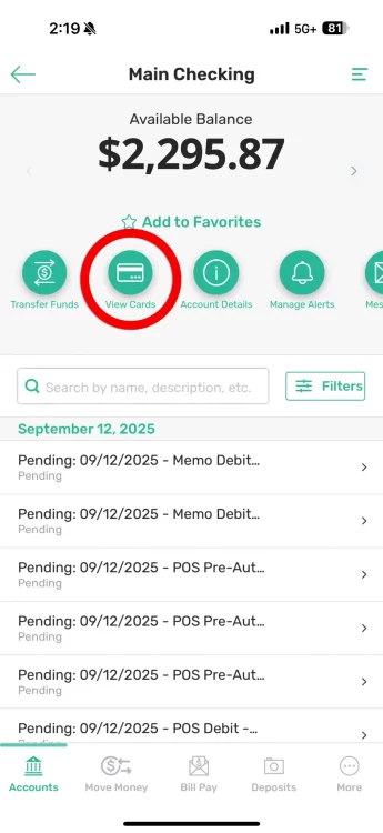 Quail Creek Bank mobile app screenshot